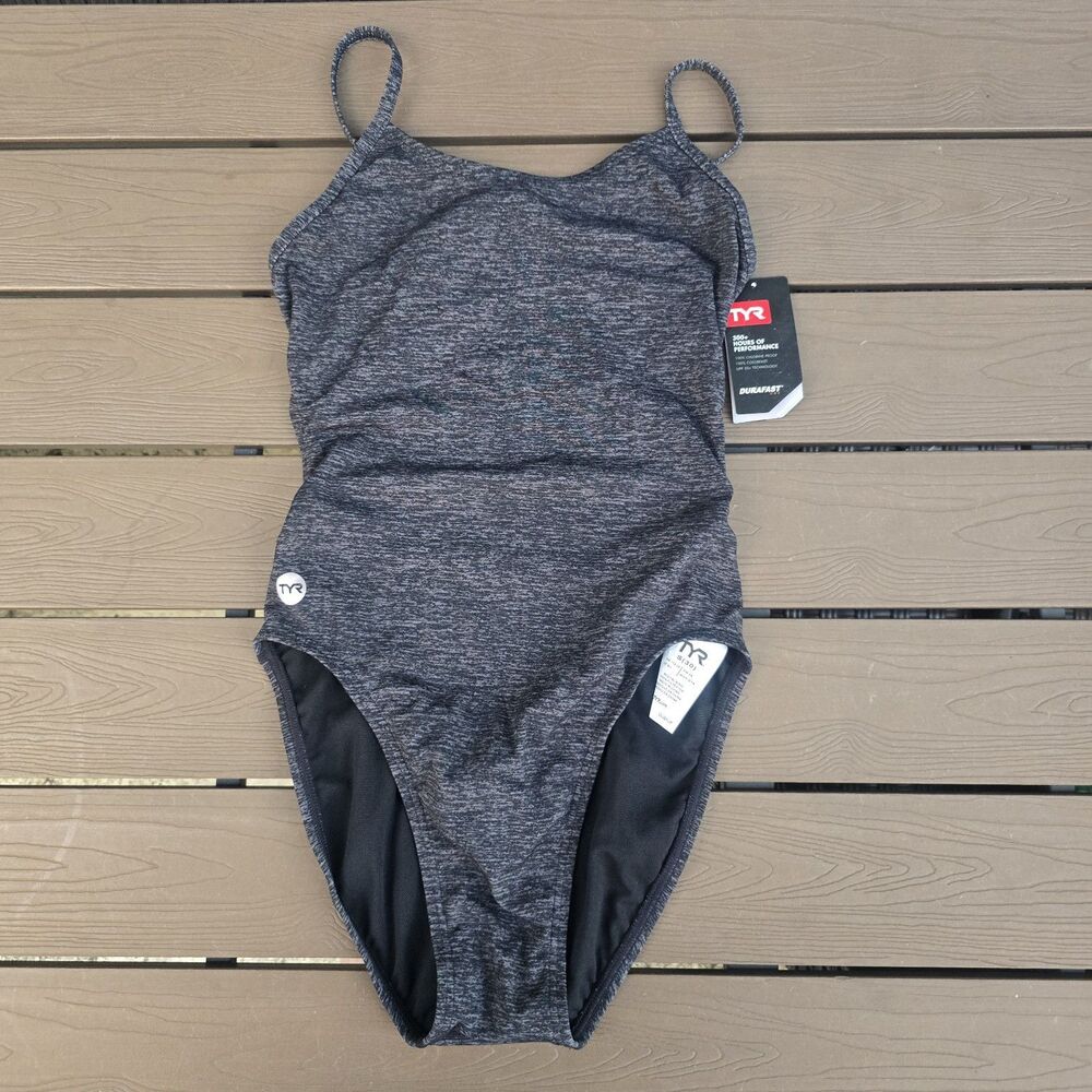 TYR Durafast Lapped Black Cutoutfit One Piece Swimsuit Sz 30 New